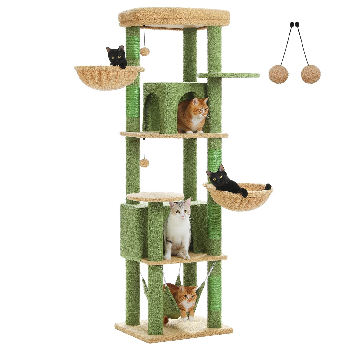 Plush Cat Tower with Sisal Scratching Post, Spacious Condos, Cozy Hammock