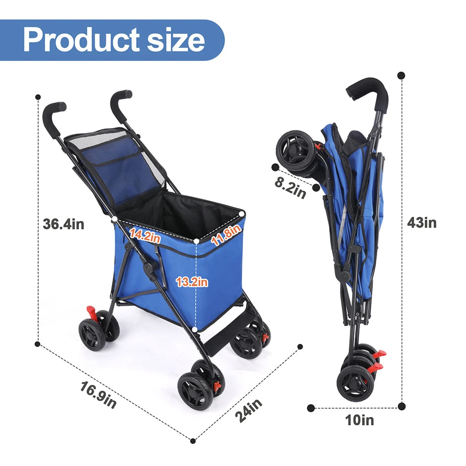 Medium Small Dog Cat  Stroller,  Jogger, Folding Carrier