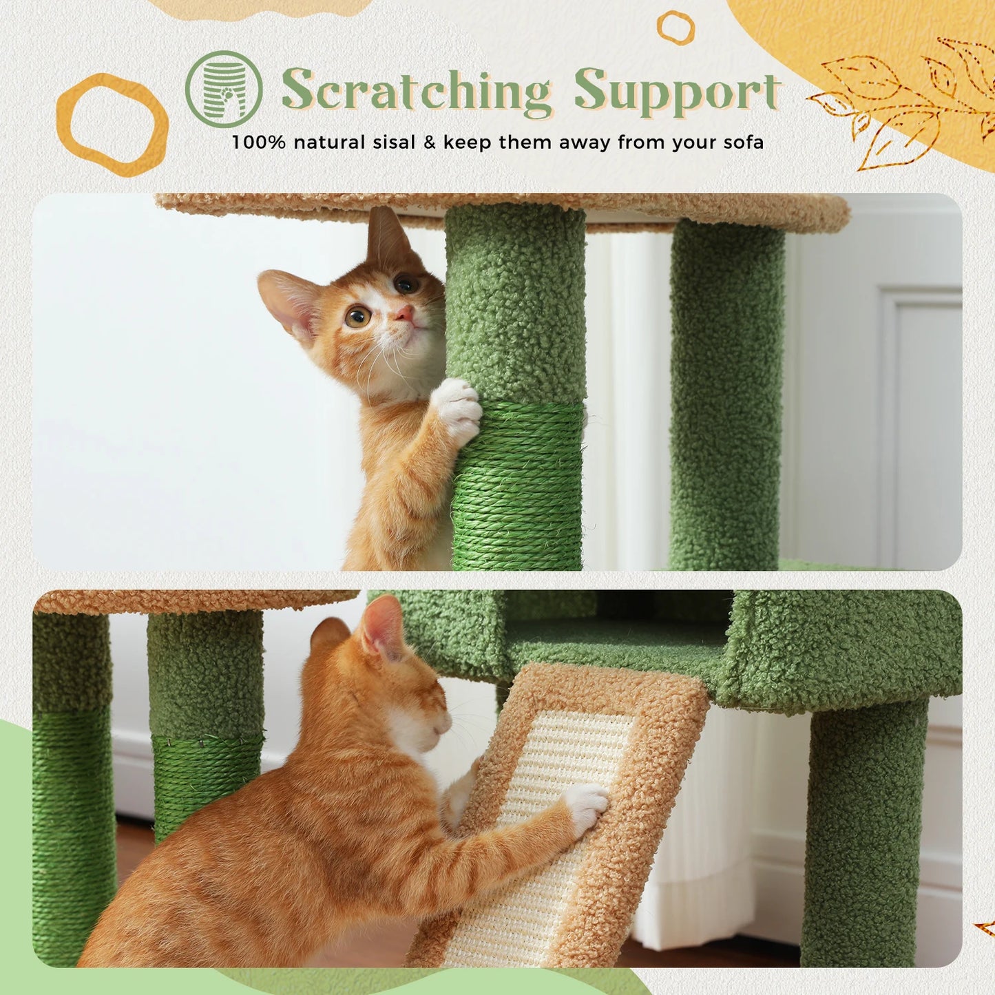 Multi-Level Cactus Cat Tower with Sisal Scratching Posts