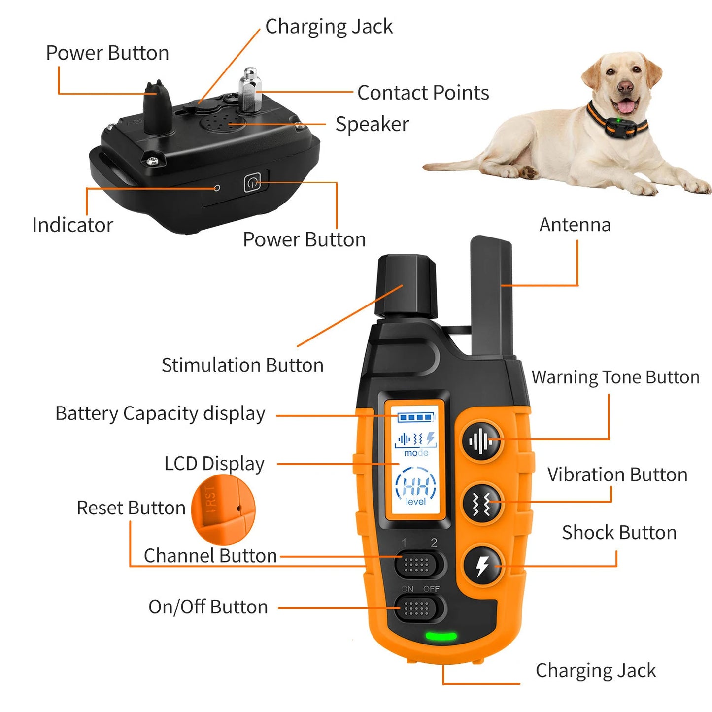 3300Ft Electric Dog Training Collar With Shock / Vibration