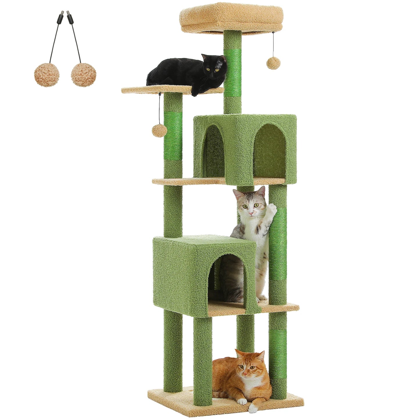Cat Tree Tower with 4 Natural Sisal Scratching Posts, 2 Spacious Cozy Condos