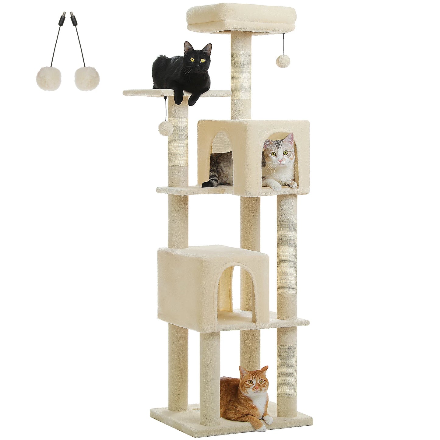 Cat Tree Tower with 4 Natural Sisal Scratching Posts, 2 Spacious Cozy Condos