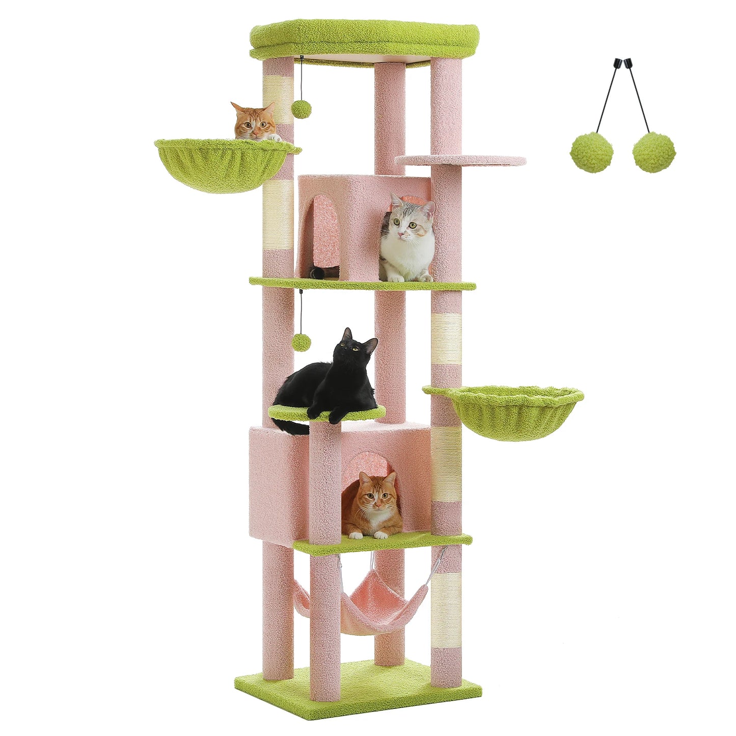 Plush Cat Tower with Sisal Scratching Post, Spacious Condos, Cozy Hammock
