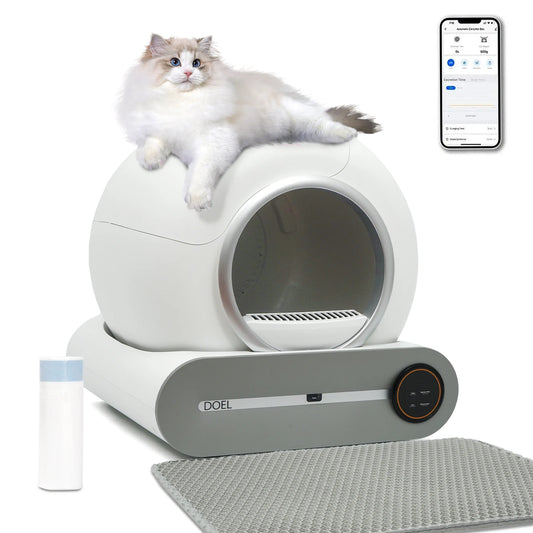 Automatic Cat Litter Box w/ Trash Bag & Litter Mat Smart Cat Toilet App Control 2.4G WiFi