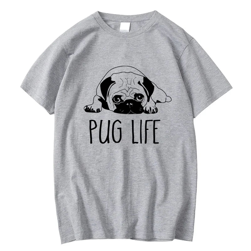 Men's High Quality T-shirt 100% Cotton Funny Pug Printed Loose Crewneck T Shirt