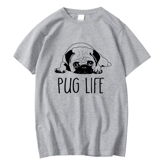 Men's High Quality T-shirt 100% Cotton Funny Pug Printed Loose Crewneck T Shirt