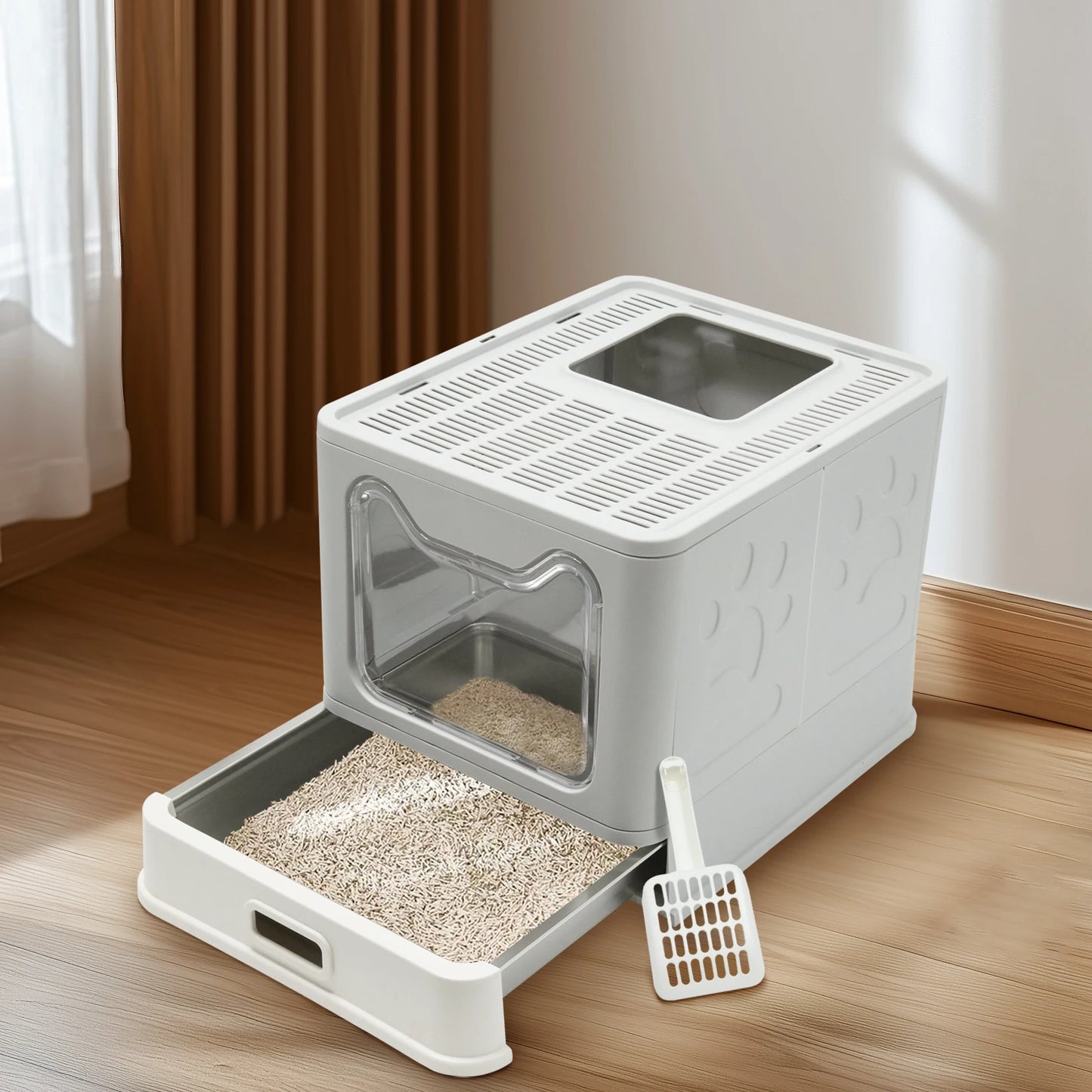 Stainless Steel Cat Litter Box with Lid Front Entry and Top Exit