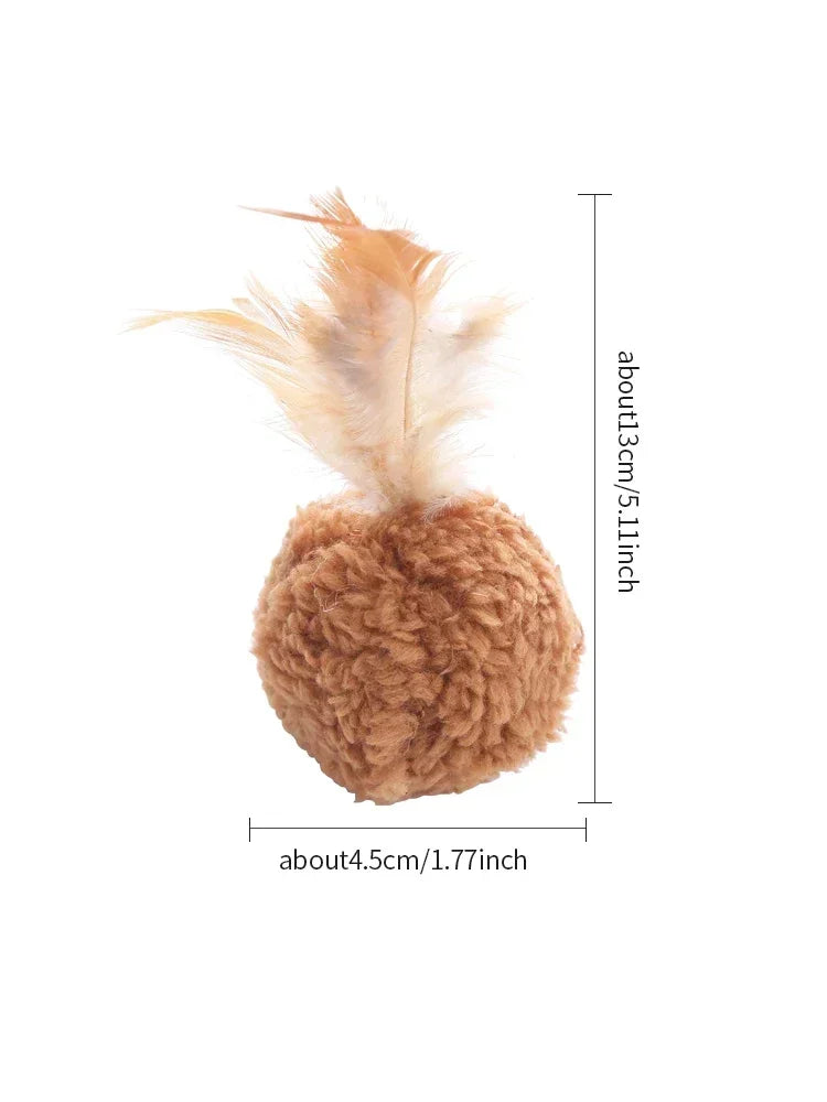 Cat Toy, Plush Ball with Feathers, Interactive Fun Chase Toy