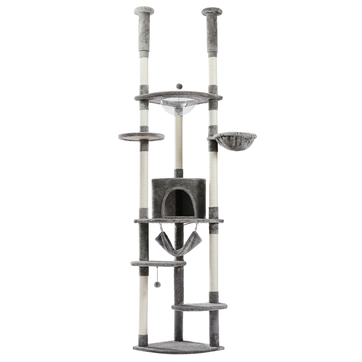 Floor to Ceiling Cat Tree Play House with Scratching Posts, Cozy Condo, Perches, Hammock