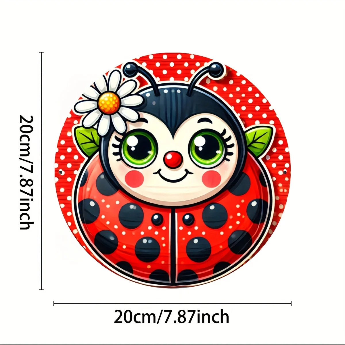 Charming Ladybug Daisy 8x8" Round Aluminum Wall Sign - Ideal for Home, Garden, Kitchen, Bar, Cafe
