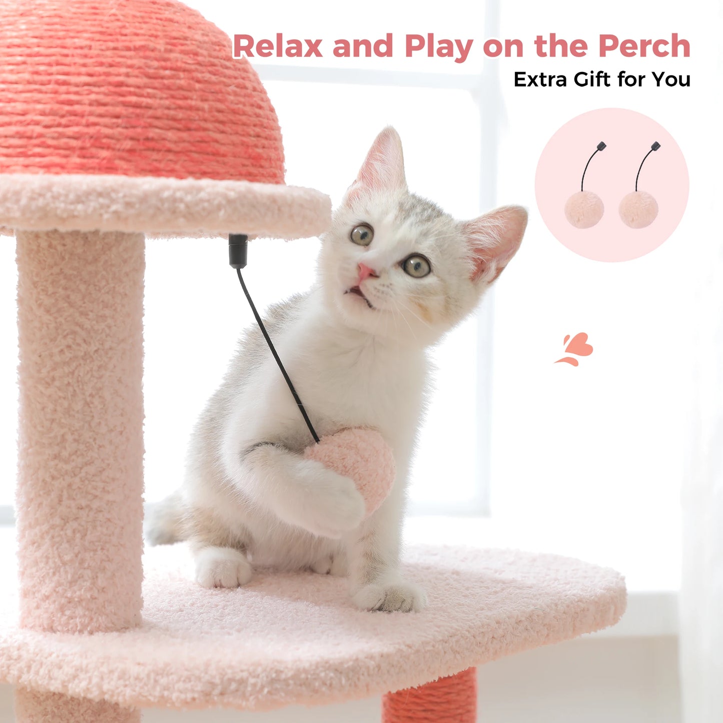 Flamingo Pink Cat Tower with Sisal Scratching Posts for Cats, Kittens with Perch and Hammock