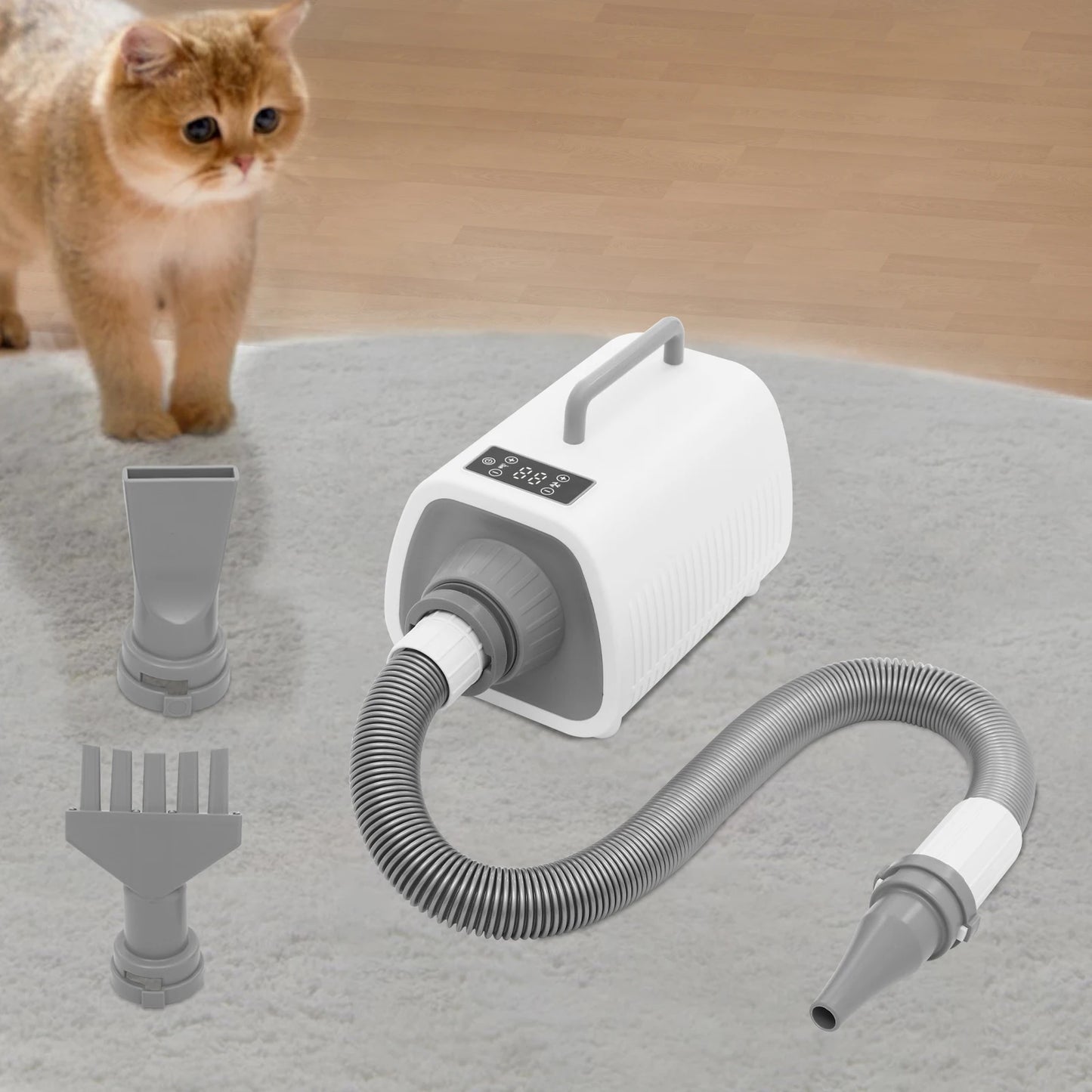 2100W Dog Grooming Blow Dryer With 9 Speed Adjustments (77-140℉) Led Display, 3 Nozzles For Dogs