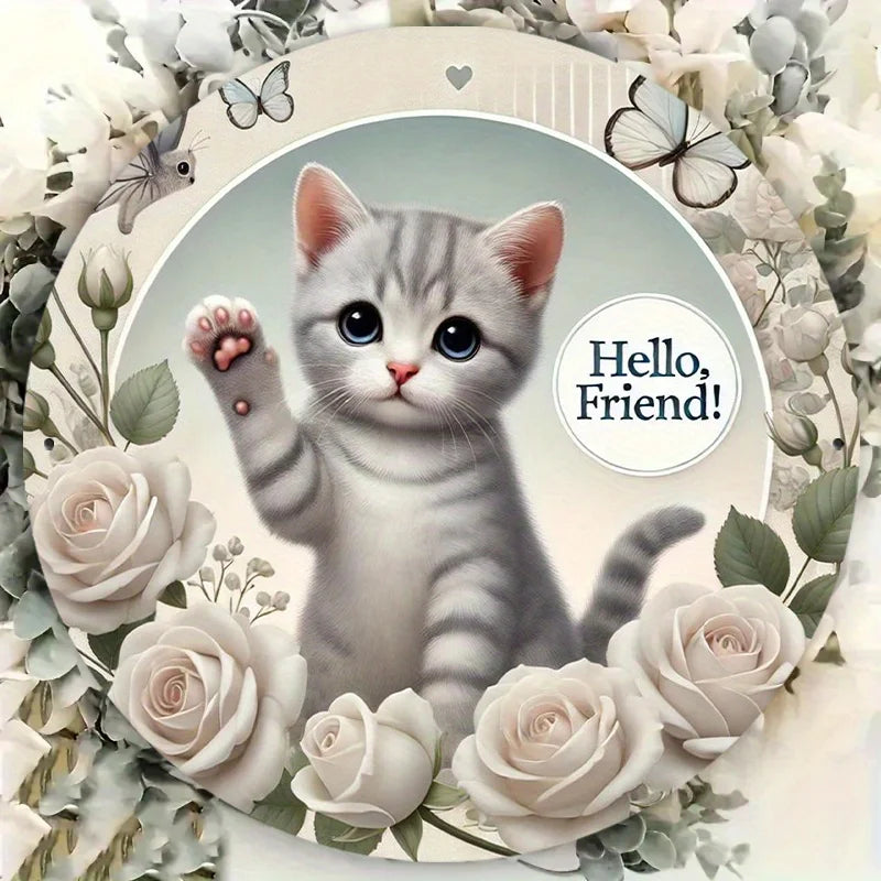 Charming Cat Iron Wall Art - Weatherproof & Durable Aluminum Metal Sign for Home, Cafe, and Apartment Decor