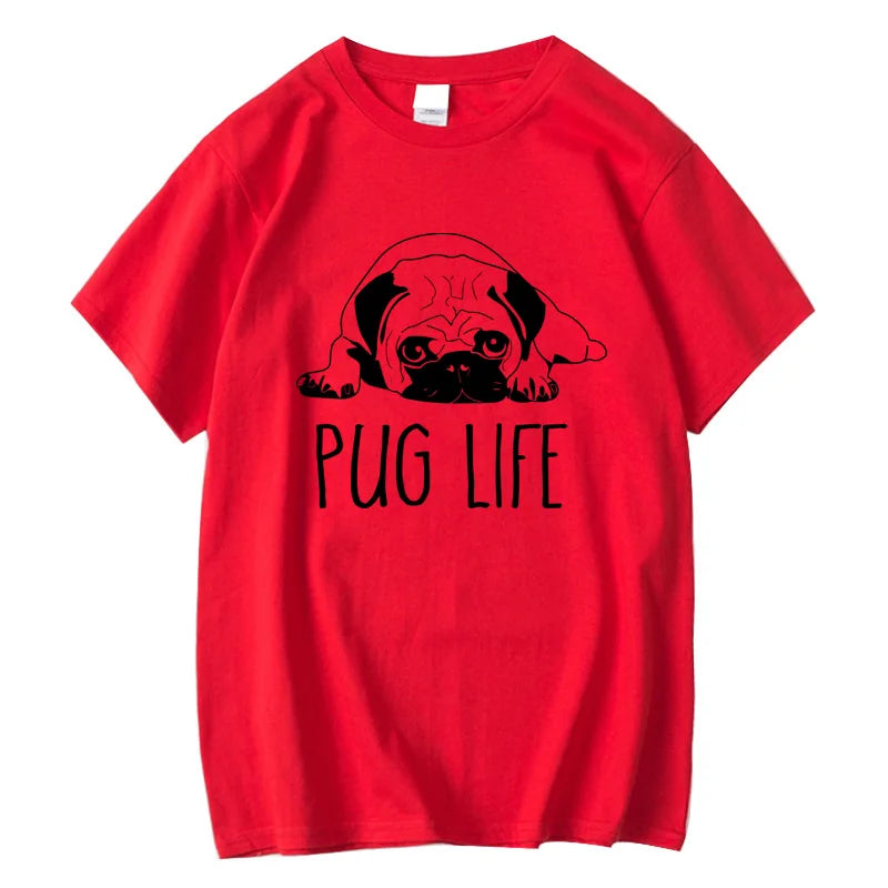 Men's High Quality T-shirt 100% Cotton Funny Pug Printed Loose Crewneck T Shirt