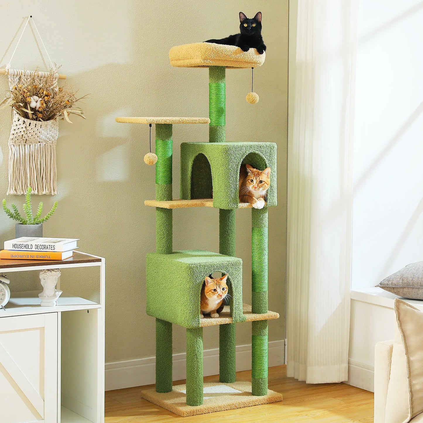 Cat Tree Tower with 4 Natural Sisal Scratching Posts, 2 Spacious Cozy Condos