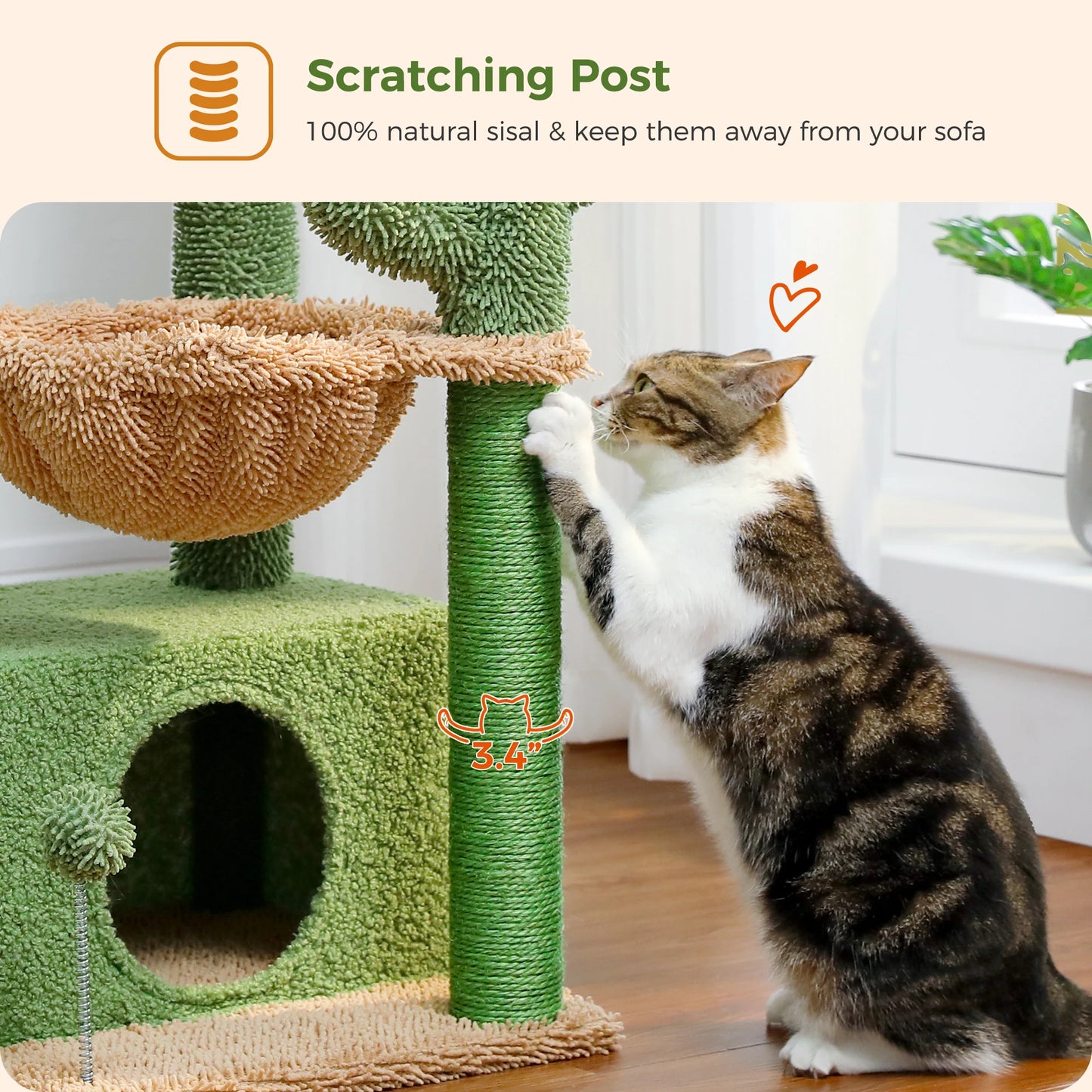 4-in-1 Cat Tree with Large Cat Condo, Sisal Scratching Post, Deep Hammock, Cozy Top Perch