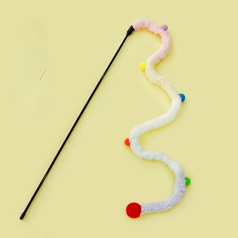 Teaser Wand Toy Cat Teaser Stick with Long Handle, Soft Plush Ball, Bite-resistant