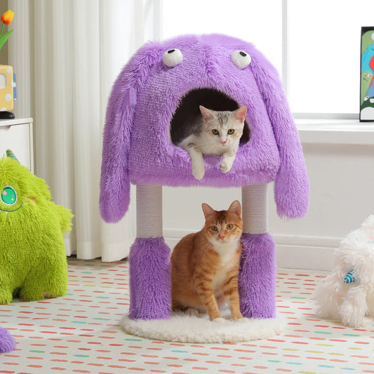 2 in 1 Cat Tree with Natural Sisal Scratching Posts, Cute Plush Tower