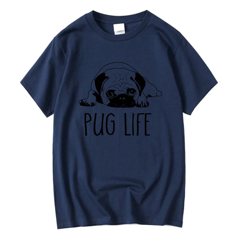 Men's High Quality T-shirt 100% Cotton Funny Pug Printed Loose Crewneck T Shirt