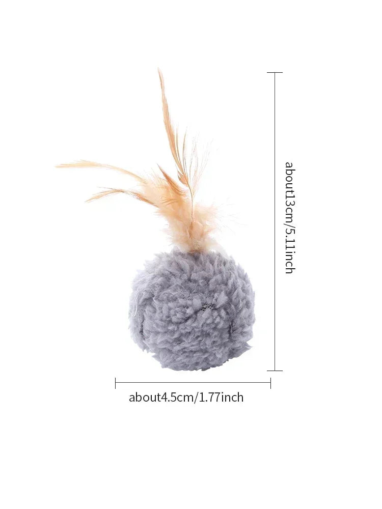 Cat Toy, Plush Ball with Feathers, Interactive Fun Chase Toy