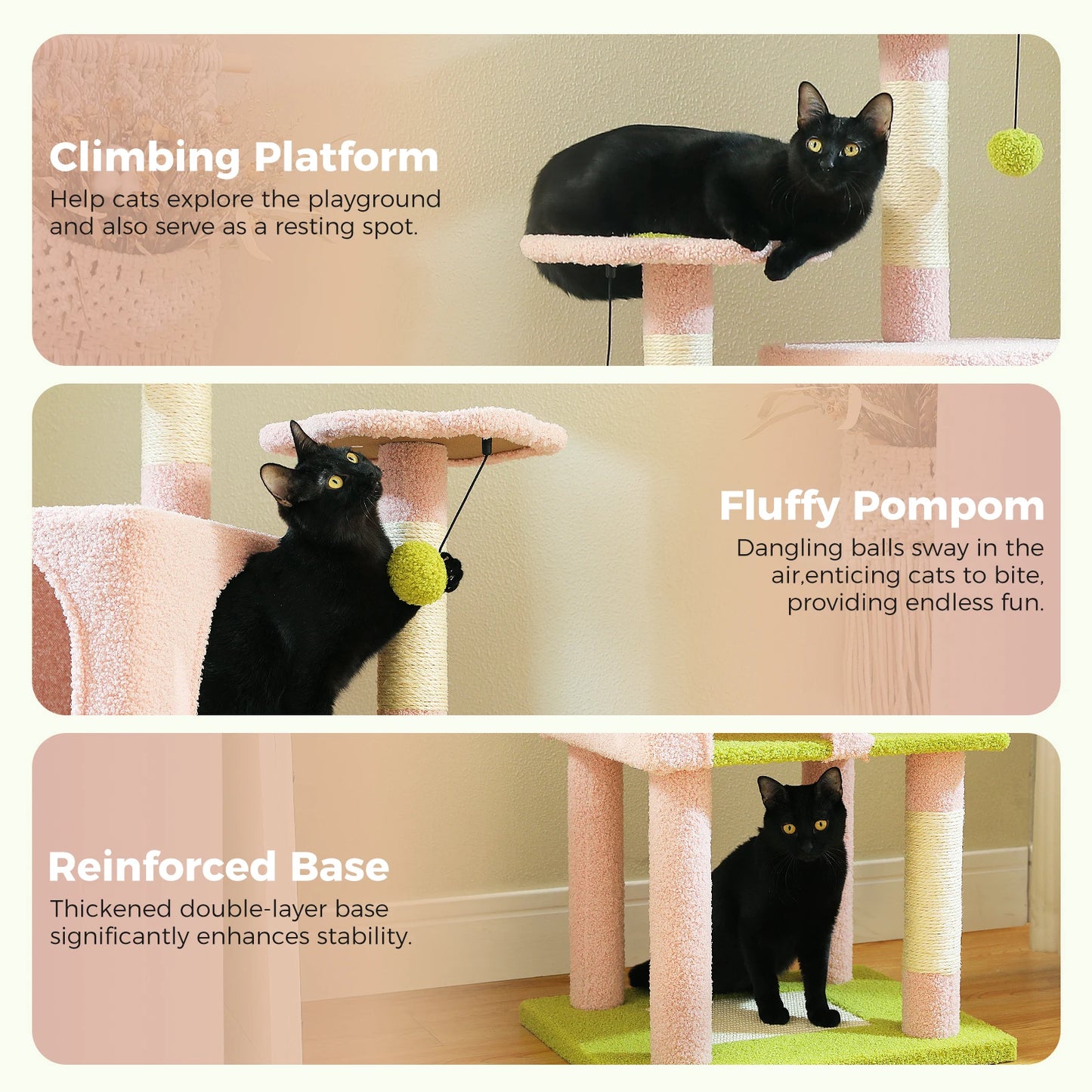 Cat Tree Tower with 4 Natural Sisal Scratching Posts, 2 Spacious Cozy Condos