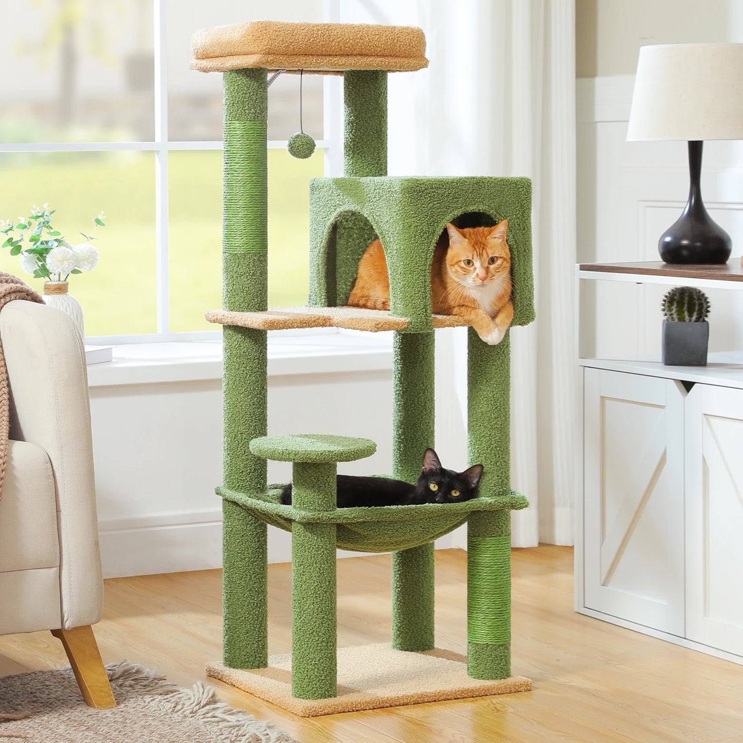 Multi-Level Cat Tree with Sisal Scratching Posts, Cozy Condo and a Big Hammock