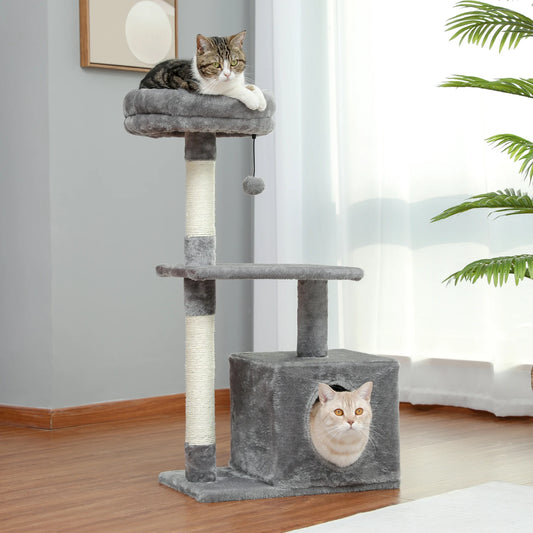Small Cat Tree with Sisal Scratching Posts, Top Perch, Cozy Condo