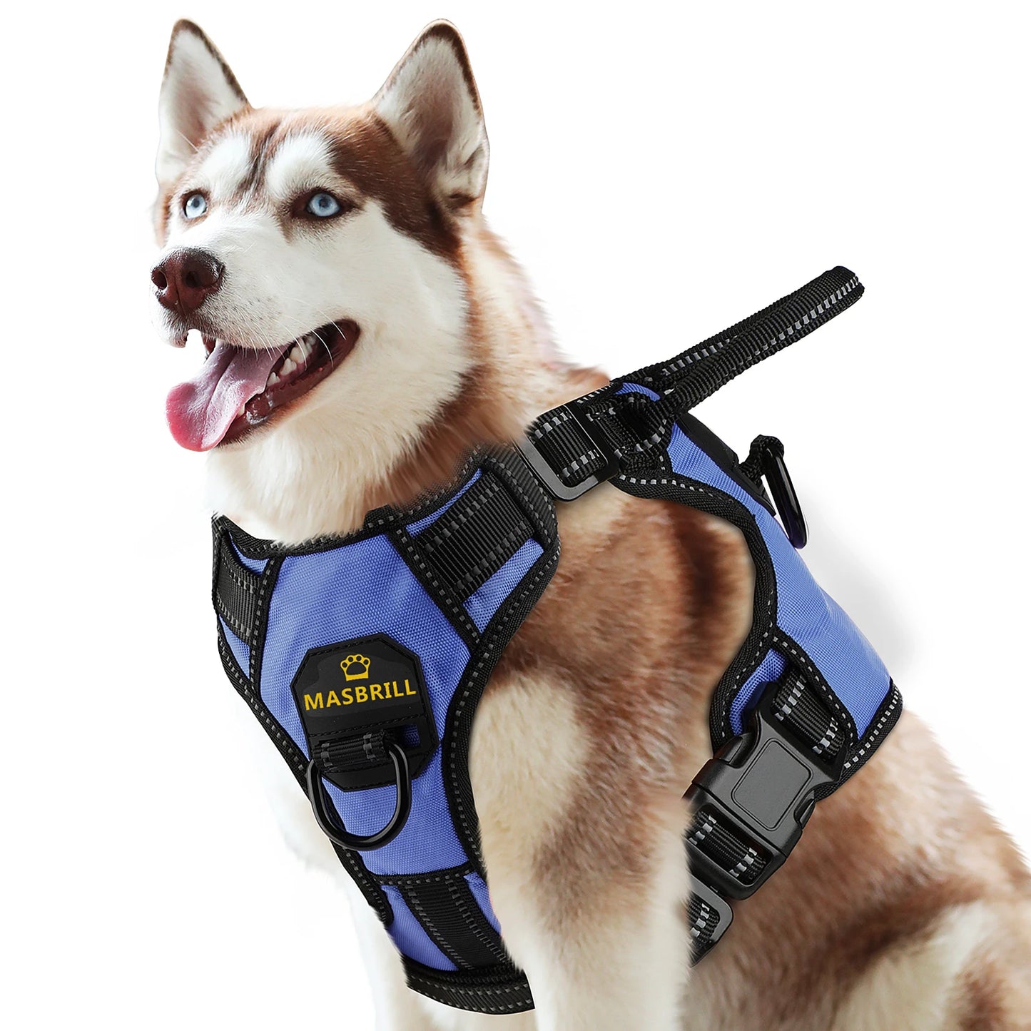 MASBRILL  No Pull Nylon Adjustable Reflective Dog Harness with 2 Metal Leash Hooks