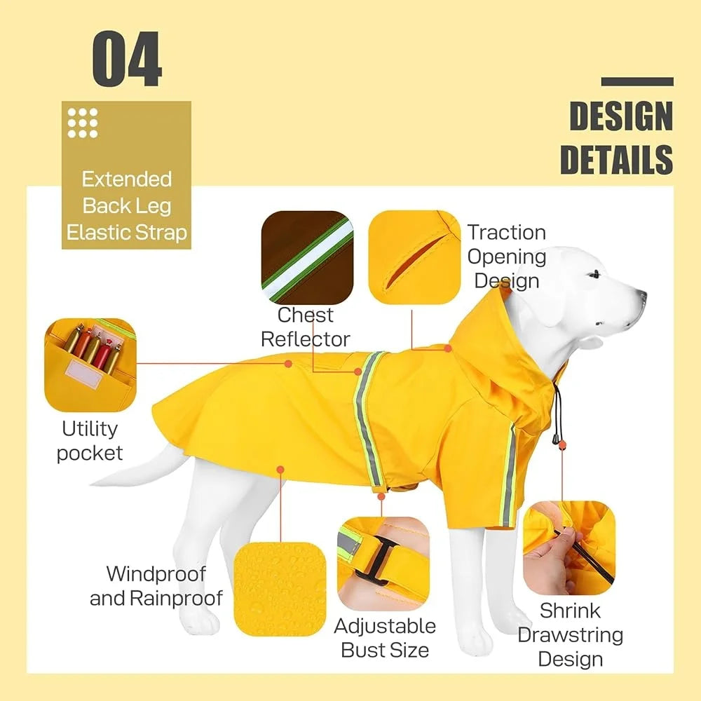 XL Dog Raincoat Waterproof Reflective Adjustable