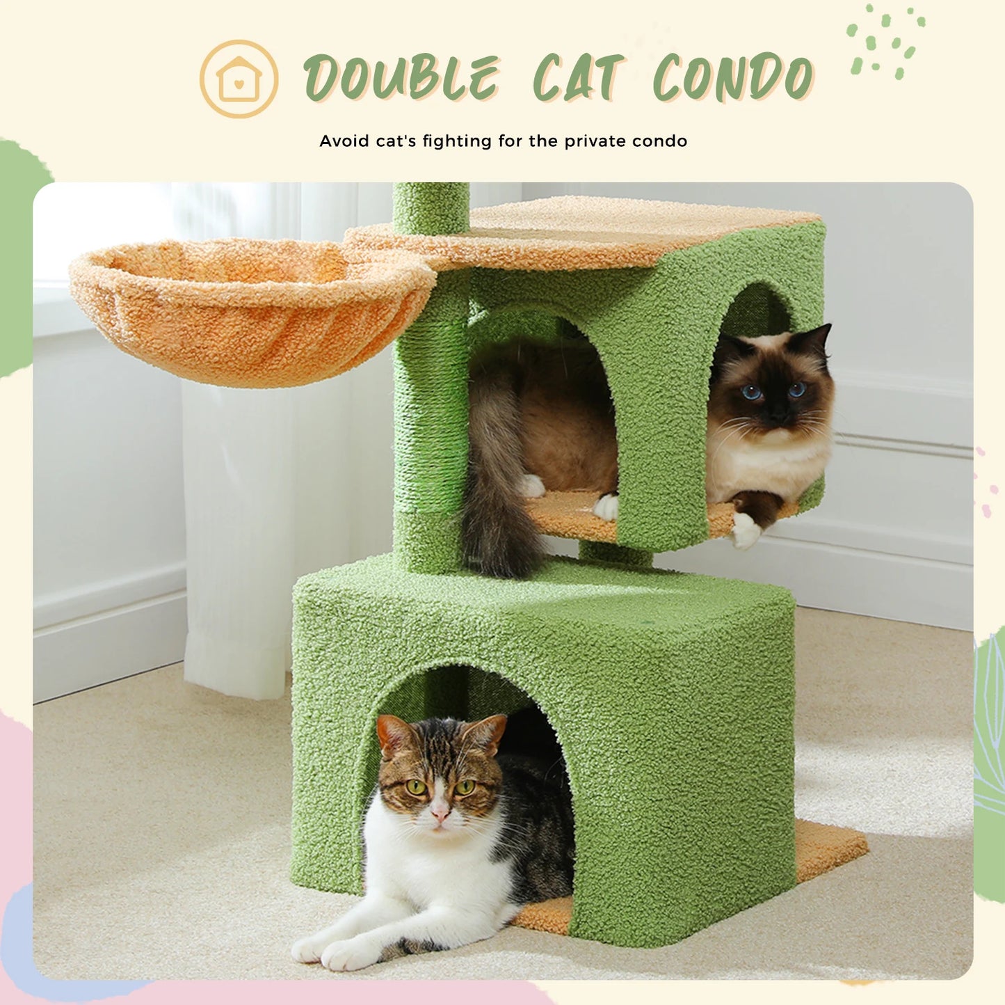 Multi-Level Cactus Cat Tower with Sisal Scratching Posts