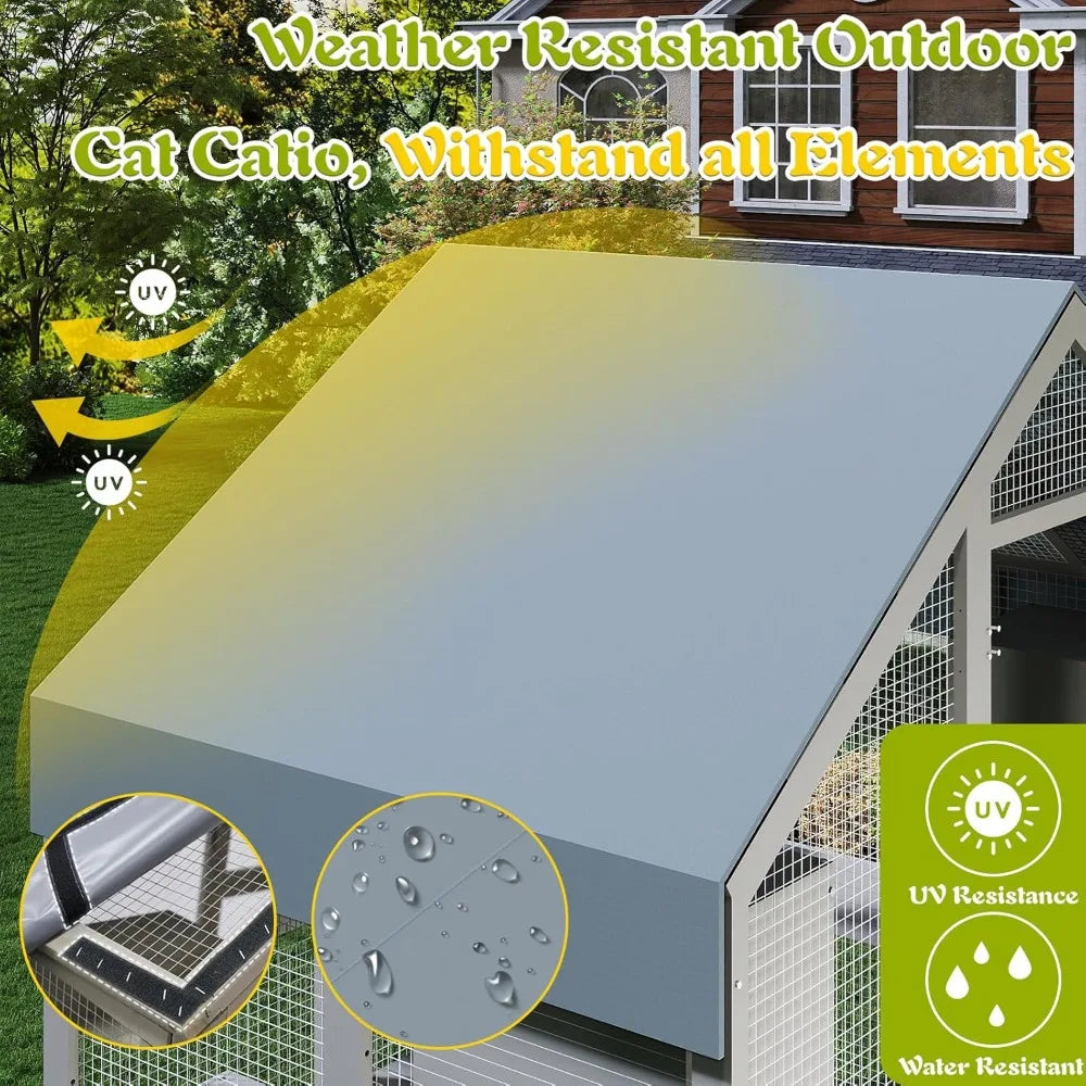 71" H Outdoor Cat Enclosure, Walk in Cats House Outside Weatherproof, Attach to House's Window