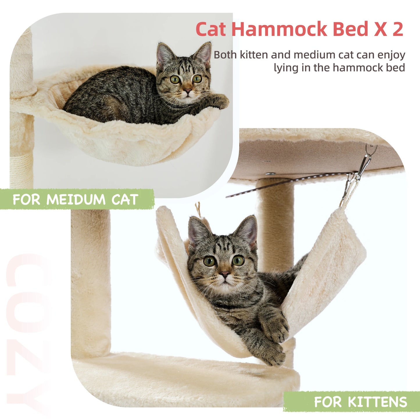 Floor to Ceiling Cat Tree Play House with Scratching Posts, Cozy Condo, Perches, Hammock