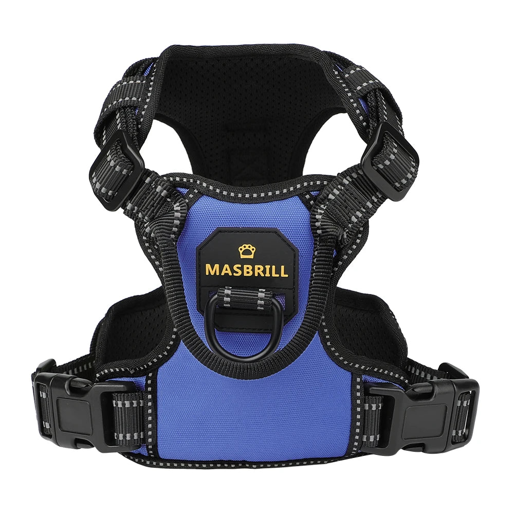 MASBRILL  No Pull Nylon Adjustable Reflective Dog Harness with 2 Metal Leash Hooks