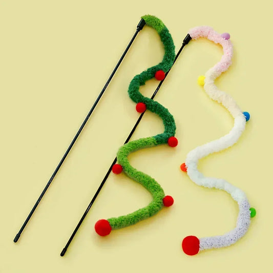 Teaser Wand Toy Cat Teaser Stick with Long Handle, Soft Plush Ball, Bite-resistant