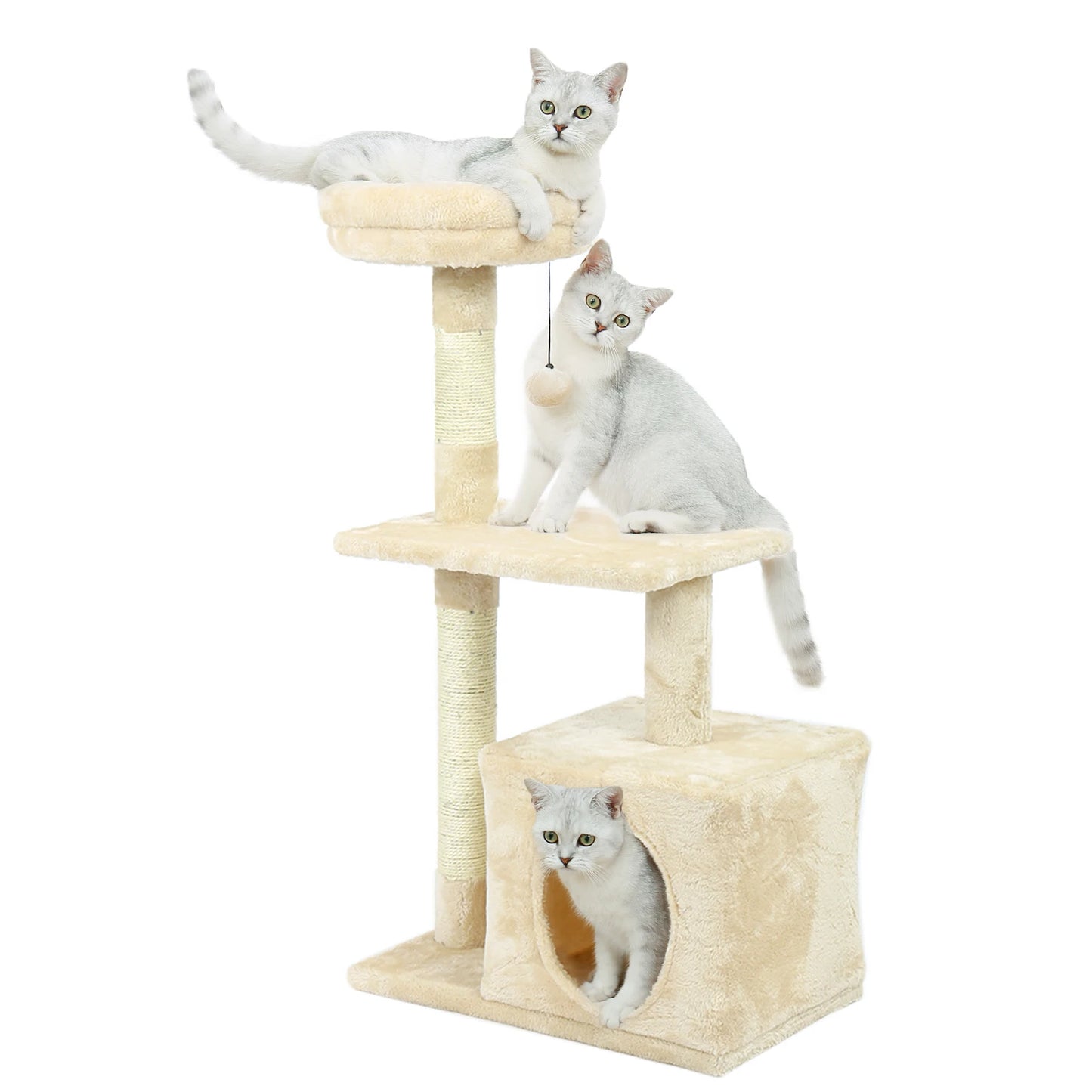 Small Cat Tree with Sisal Scratching Posts, Top Perch, Cozy Condo