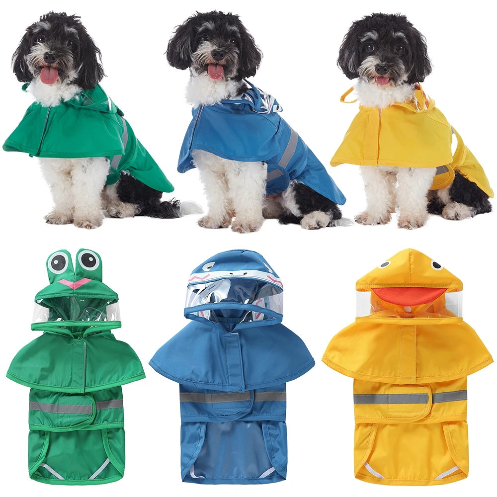 Fashionable Reflective Cute Dog Raincoat Hooded Waterproof Jacket