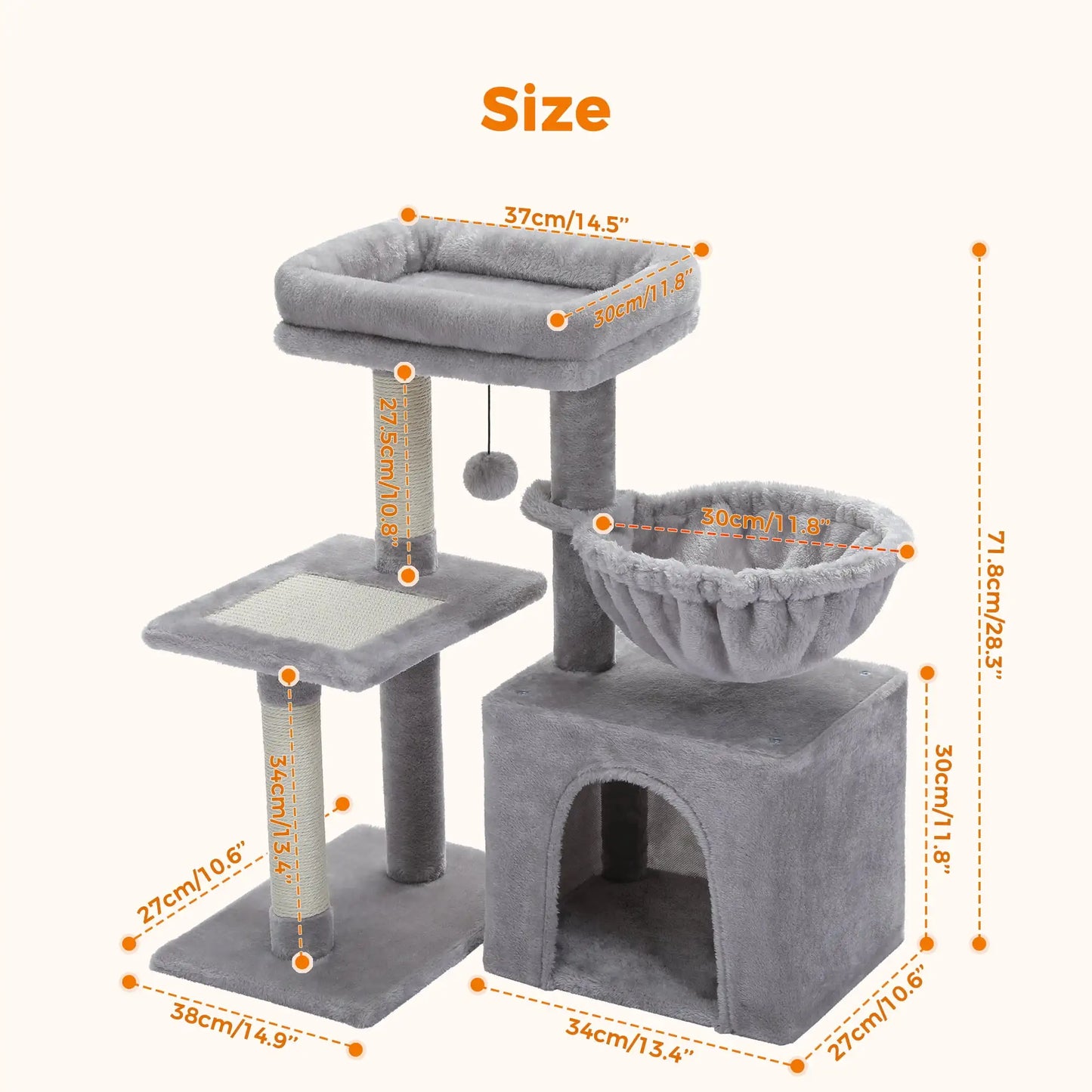 28" Small Cat Tree Tower Cat Condo with Perch And Scratching Post