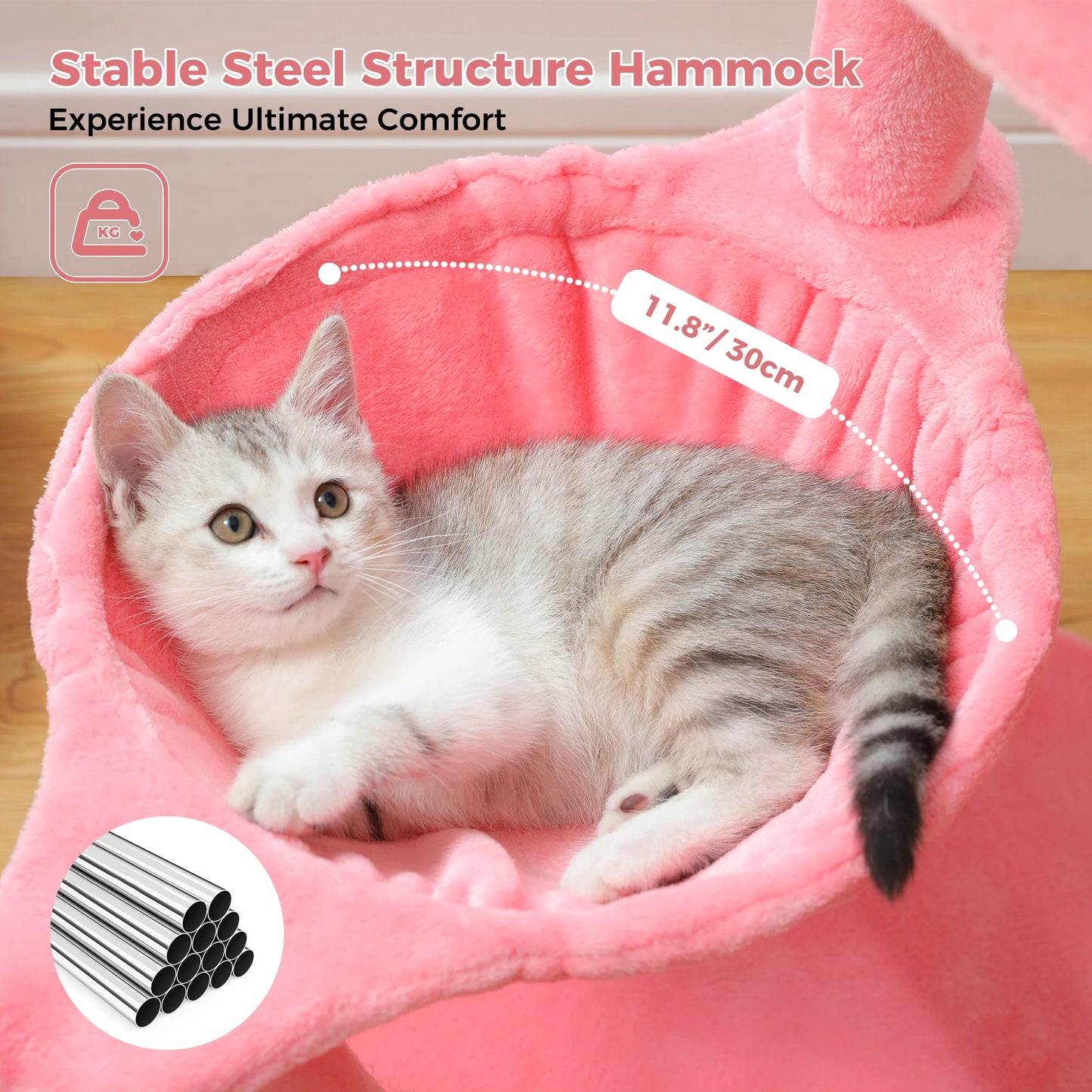 Flamingo Pink Cat Tower with Sisal Scratching Posts for Cats, Kittens with Perch and Hammock