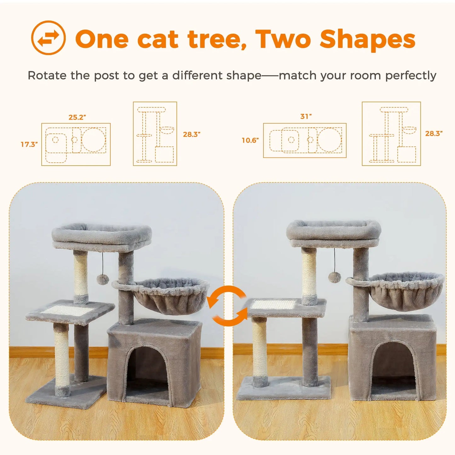 28" Small Cat Tree Tower Cat Condo with Perch And Scratching Post