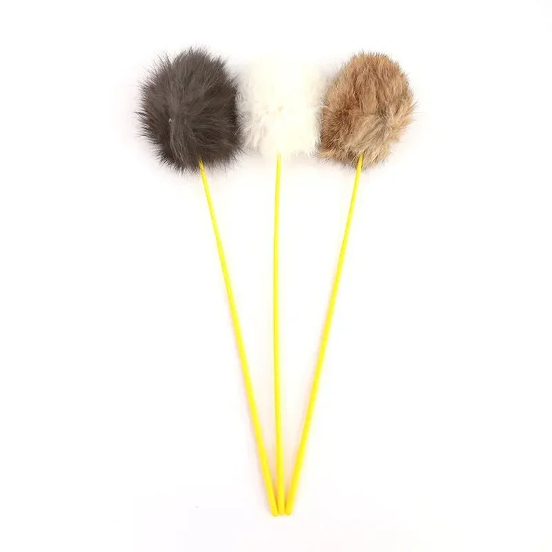 Random Color Tease Stick, Faux Rabbit Fur Pompom