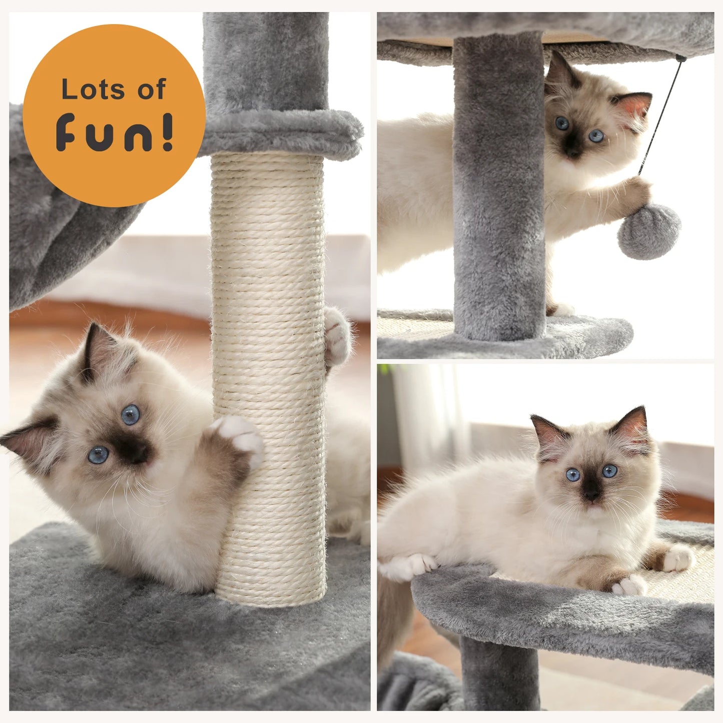 Plush Cat Tower with Large Cat Condo, Deep Hammock and Sisal Cat Scratching Post
