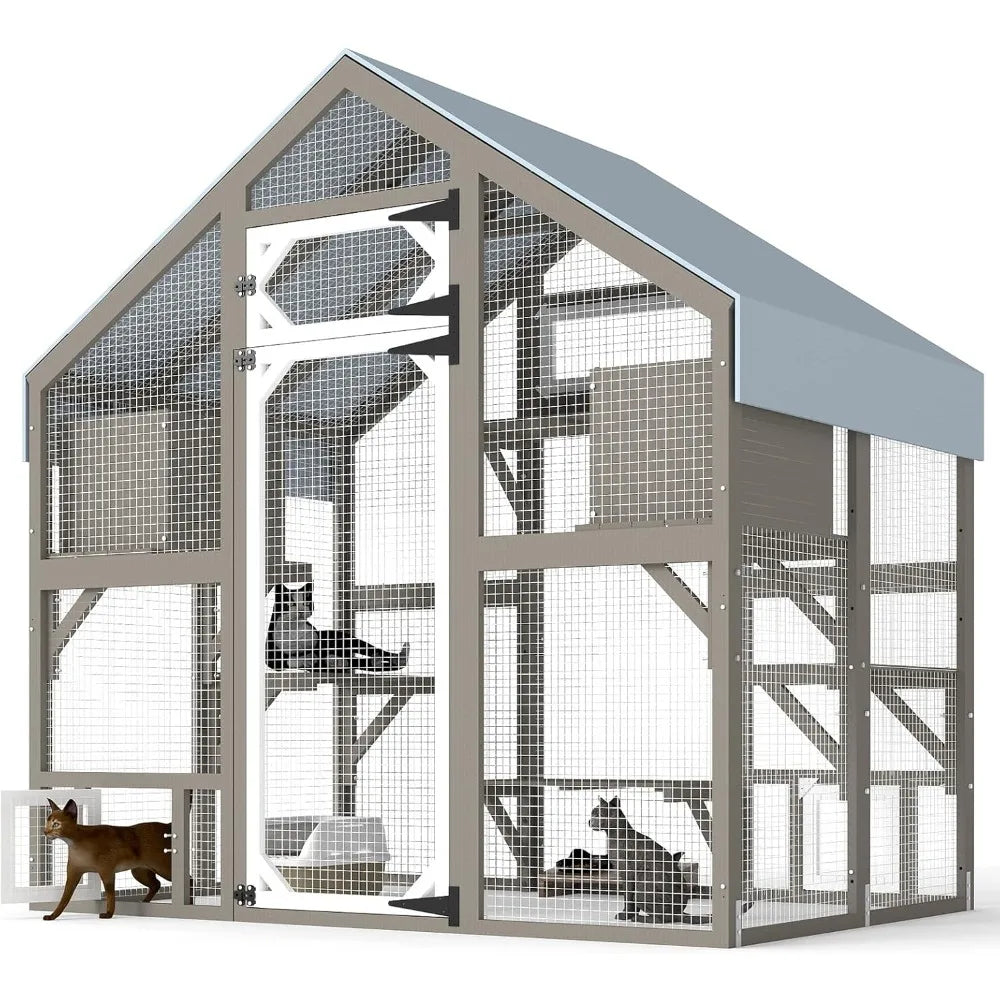 71" H Outdoor Cat Enclosure, Walk in Cats House Outside Weatherproof, Attach to House's Window