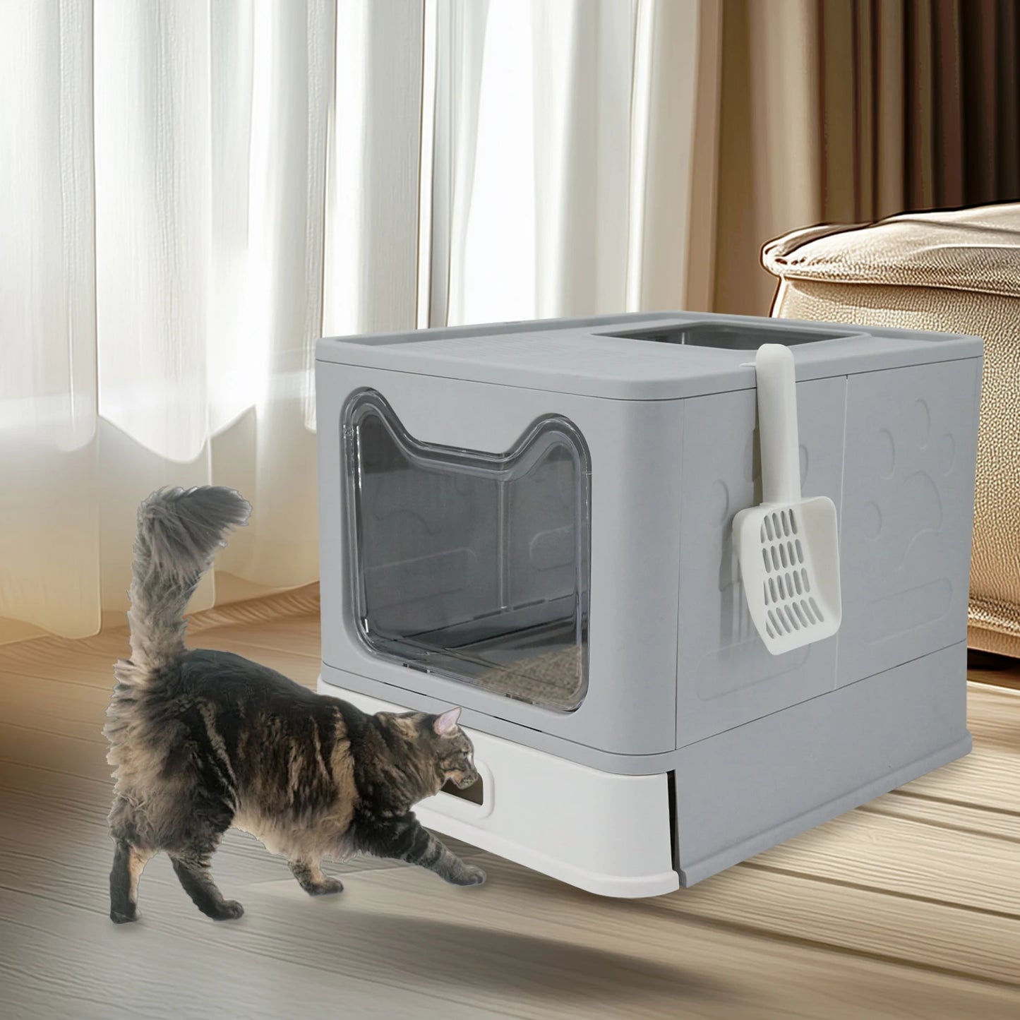 Stainless Steel Cat Litter Box with Lid Front Entry and Top Exit