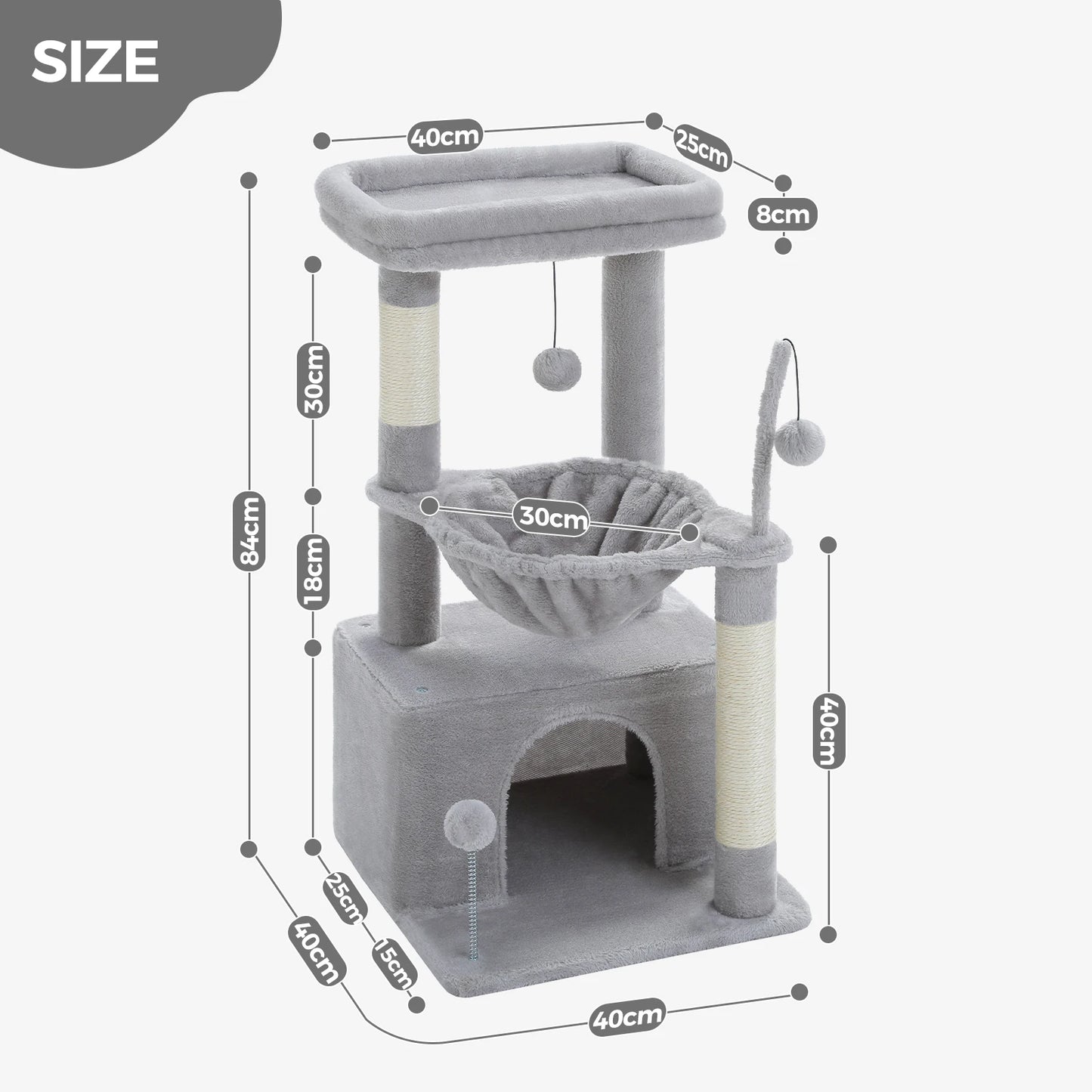 4-in-1 Cat Tree with Large Cat Condo, Sisal Scratching Post, Deep Hammock, Cozy Top Perch
