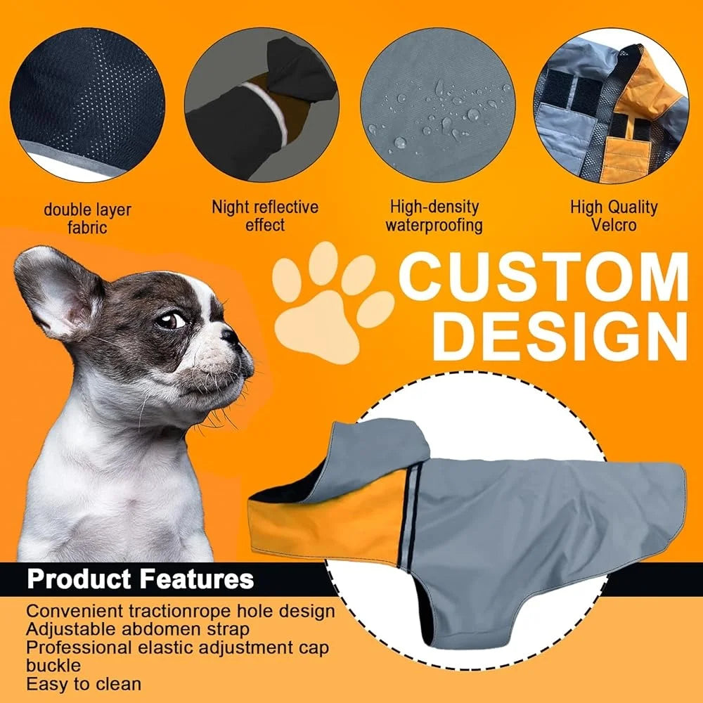 Breathable Reflective Dog Raincoat Waterproof Adjustable Reflective Hooded Jacket Outdoor Activities