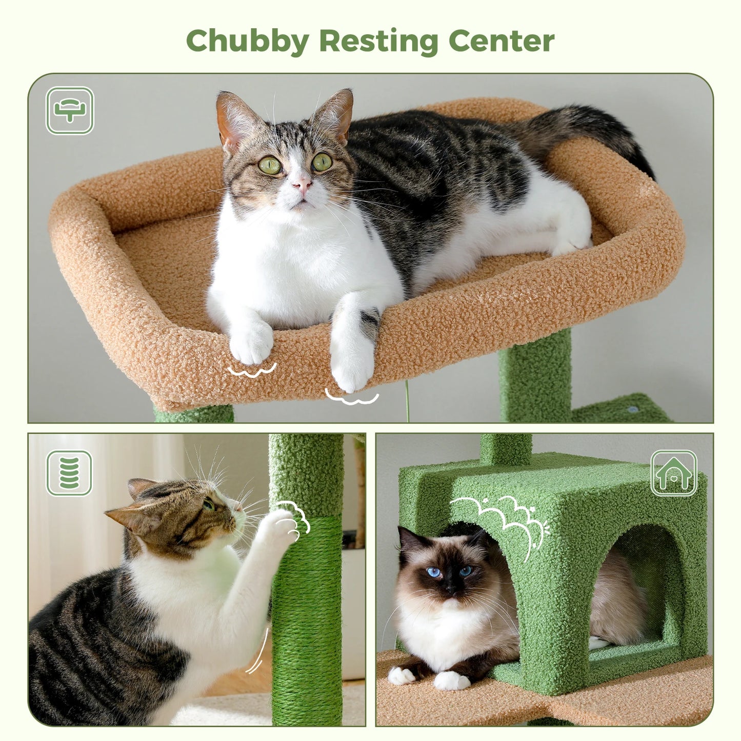 Cat Tree Tower for Large Cats, Plush Big Hammock, with 2 Door Condo House and Large Top Perch