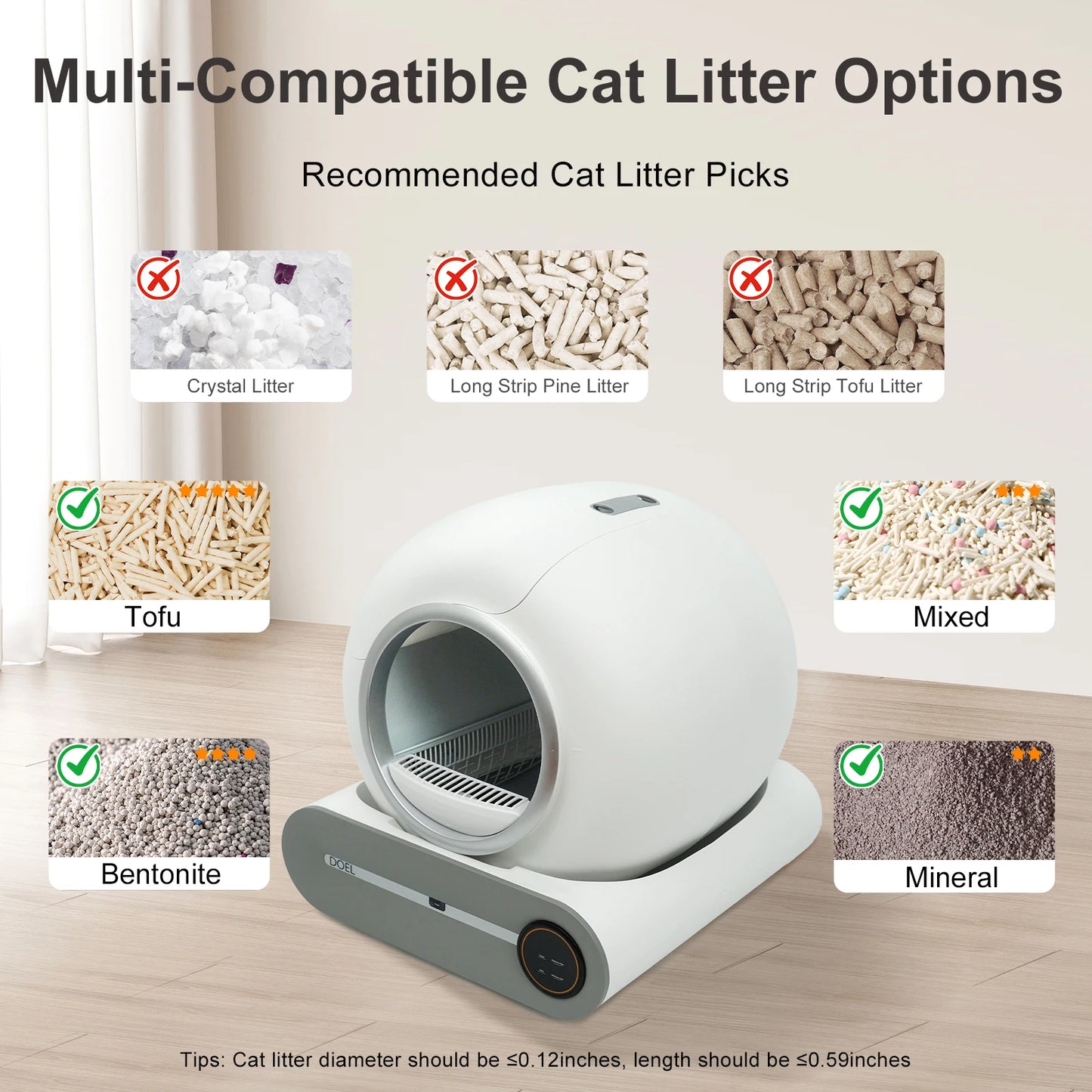 Automatic Cat Litter Box w/ Trash Bag & Litter Mat Smart Cat Toilet App Control 2.4G WiFi