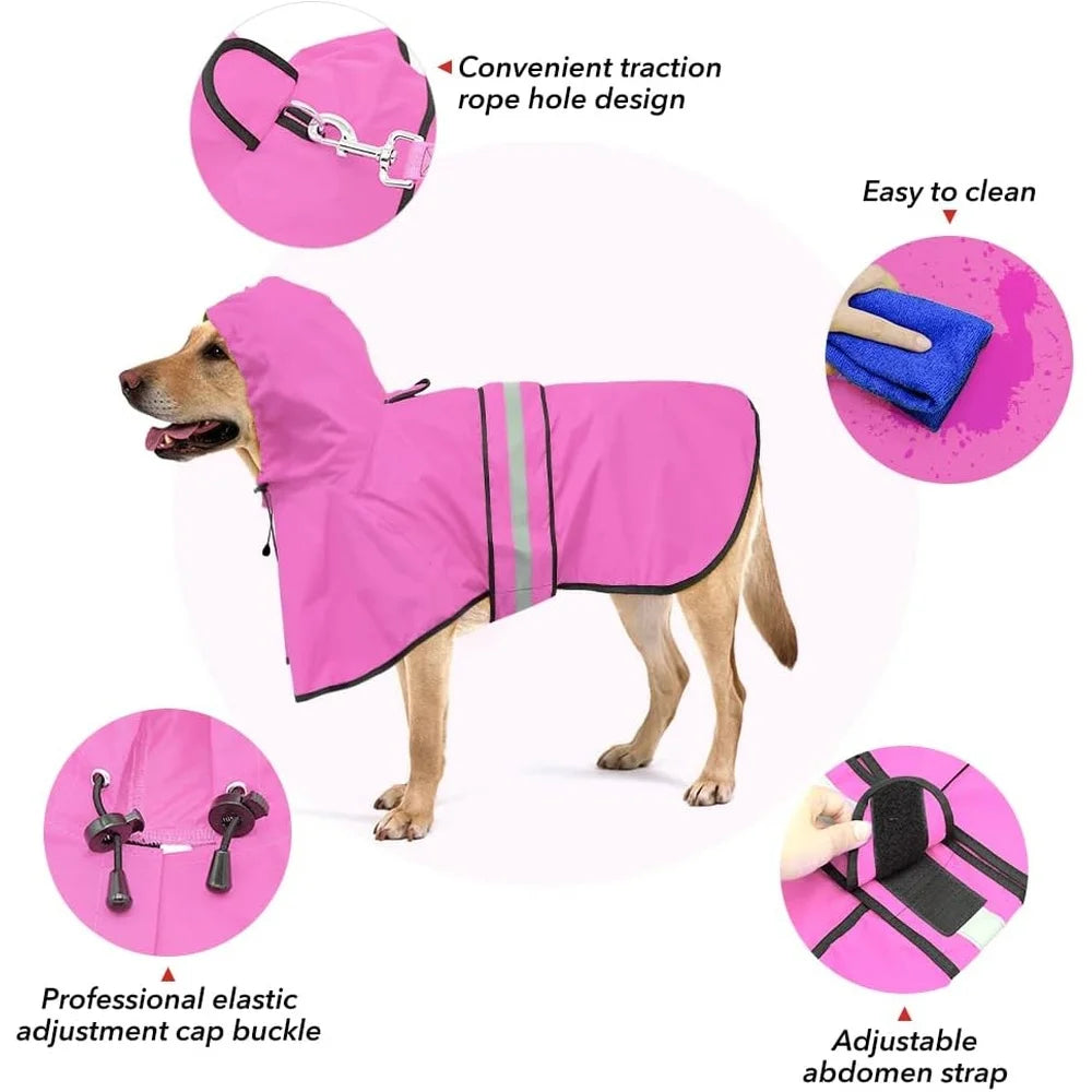 Reflective Adjustable Pet Poncho Jacket Hooded Rain Gear Small Medium Large Dogs
