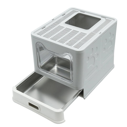 Stainless Steel Cat Litter Box with Lid Front Entry and Top Exit