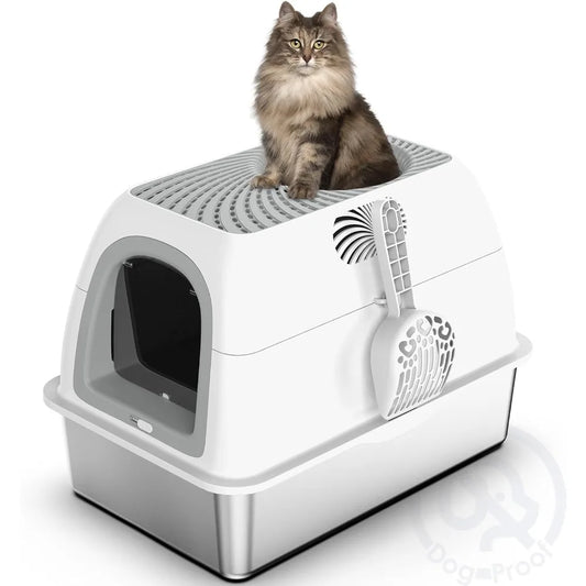 Upgraded Stainless Steel Top Entry Litter Box with Filter Lid